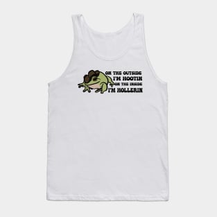 Cowboy Frog shirt, On the outside I'm hootin but on the inside I'm hollerin, Ironic meme Tank Top